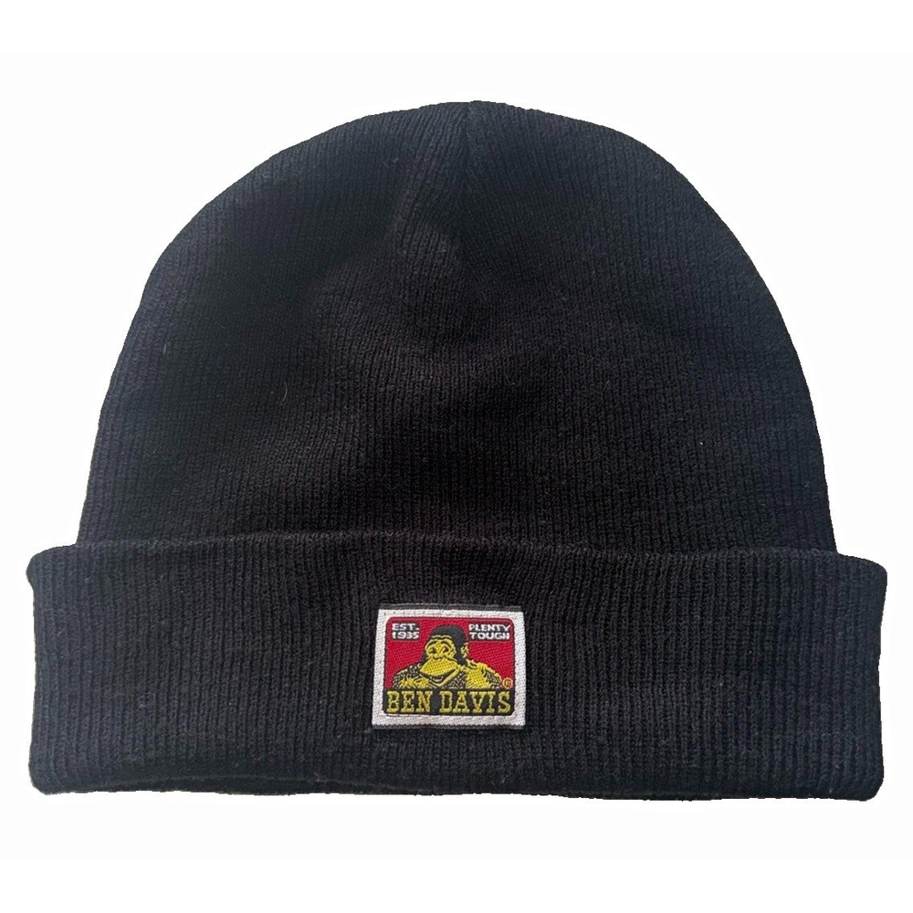 Ben Davis USA Made Black Cuffed Knit Beanie Gorilla Logo Acrylic One Size Hat